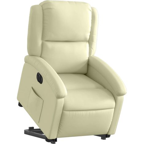 Poltrona relax TV molto comoda con funzione di sollevamento elettrico in vera pelle crema DEC028254