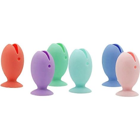 Lot de 6 porte-brosses à dents en silicone en forme de poisson, multifonctionnels et organisés selon un motif de dessin animé. (1/4)