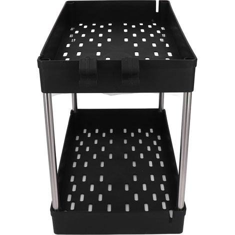 Chariot de rangement portable 2 niveaux élargi avec panier grille, étagère organisatrice de sol pour bureau et dortoir (1/5)