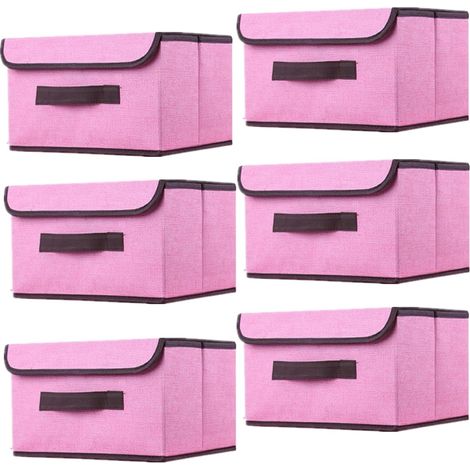 6 Boîte de Rangement avec Couvercle,Sac de Rangement,Pliable Rangement Tissu pliable avec Couvercle, Panier de Rangement,Coffre à Jouets pour Jouets,Vêtements (Rose, 26×19×16 cm)