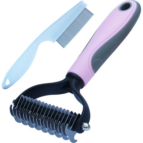 Flea Comb and Brush for Dogs and Cats, Grooming Brushes for Dogs Long and Short Hair, Grooming Comb for Undercoat Removes Undercoat and Felting (L, Pink) (1/5)
