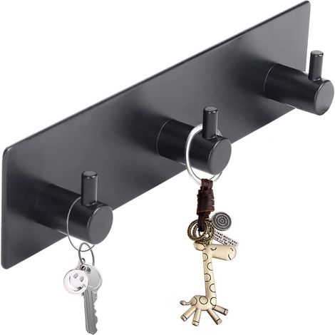 Filiyano-Lot de 3 crochets porte-serviettes autocollants noirs pour salle de bain, finition mate, sans perçage. (1/5)