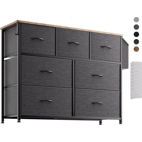 Stoffkommode mit 7 Schubladen, Seitentasche & Haken, Dunkelgrau (1/5)