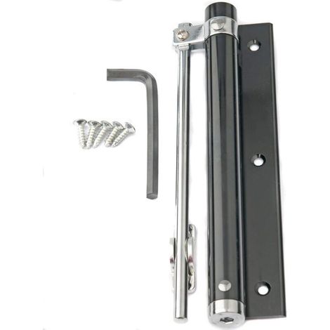 Leichter Türschließer aus Aluminium, federleicht, federbelastet, verstellbar, selbstmontierend, für den privaten und gewerblichen Gebrauch (180 mm, schwarz mit 5 Schrauben) – 1 Packung (1/3)