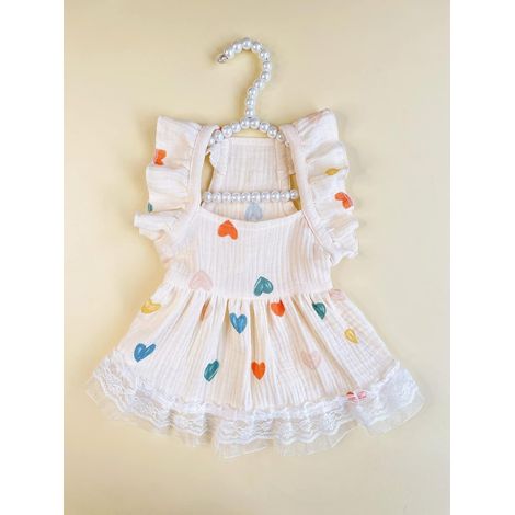Niedliches Hundekleid mit Herzchenmuster, Rüschenkleid im Prinzessinnenstil, Katzenwestenkleid, Sommerkleid mit Spitzenbesatz (1/4)