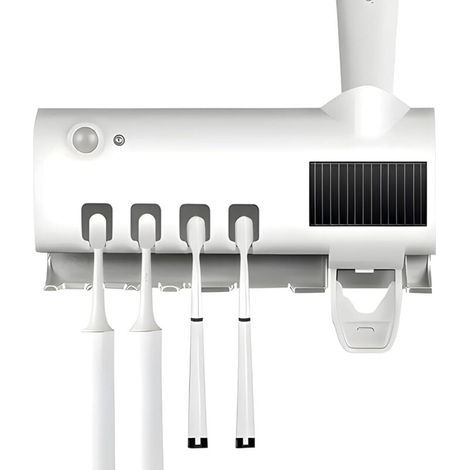 Stérilisateur de brosse à dents intelligent, porte-brosse à dents domestique avec distributeur de dentifrice, facile à installer, blanc (1/4)