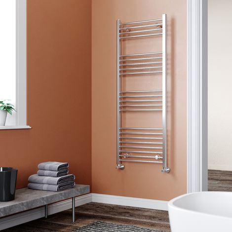 ELEGANT 1600 x 600 mm Chrome Efficient Rads Flat Panel Towel Rail Straight Radiator Bathroom Heated + Anthracite Thermostatic Radiator Valves (1/5)