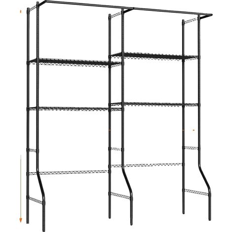 Estantería de almacenamiento, estantes ajustables, barras para tender la ropa, color negro. (1/2)