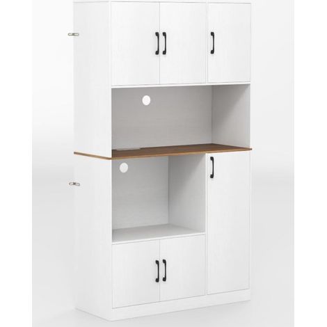 Meuble de garde-manger haut de 180 cm avec prise électrique, buffet autoportant avec support micro-ondes pour cuisine - blanc