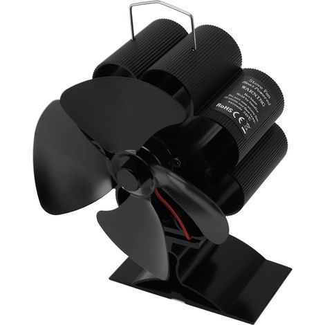 Ventilateur de poêle à bois à 4 pales, en alliage d'aluminium anodisé, silencieux, efficace, alimenté par la chaleur, avec thermomètre magnétique (1/5)
