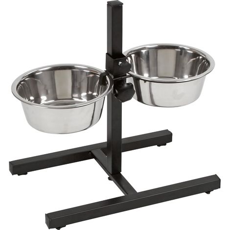 - Support Gamelle Chien - Gamelle Inox - Réglable En Hauteur - Pour Alimentation Animaux Domestiques - Argent - 43x25x20 Cm (1/5)