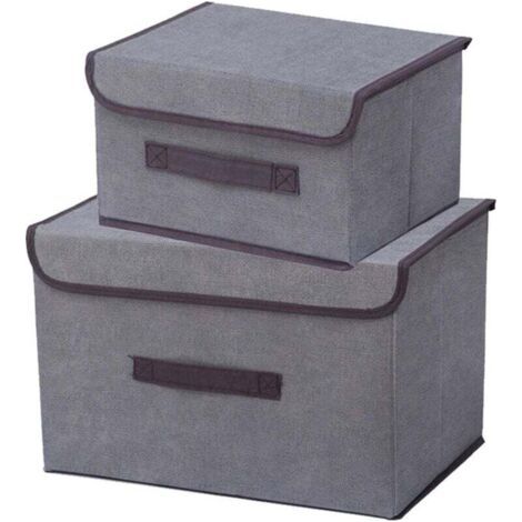 Panier de rangement pliable, lot de 2 bacs de rangement avec couvercle et poignée pour ranger vêtements, jouets, livres, chambre, armoire, vêtements, étagère de bureau (gris) (1/4)