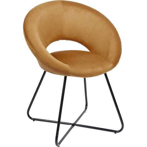 Fauteuil rond velours cotele jaune 67x84x52 cm