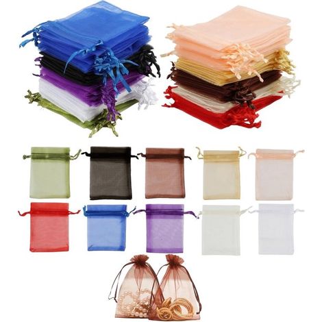 Bolsas de organza, 7 x 9 cm, 100 unidades, transparentes, bolsitas de joyería, bolsitas de tela pequeñas para cumpleaños y fiestas (1/5)