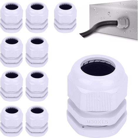 Lot de 10 Presse-Étoupes M30x1,5 Gris, Étanches PG9, Réglables et pour Extérieur, Raccord de Câble pour Armoire Électrique de Jardin (1/5)
