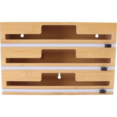 Distributeur de film alimentaire avec coupe-film 3 en 1, boîte de rangement pour papier aluminium et papier ciré, idéal pour les tiroirs de cuisine.
