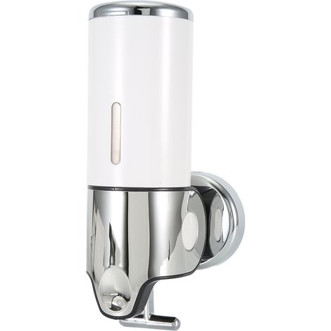 Distributeur de savon liquide mural, distributeur de shampoing et de savon liquide à commande manuelle pour douche et salle de bain, modèle 6030 blanc, un seul gobelet (1/5)