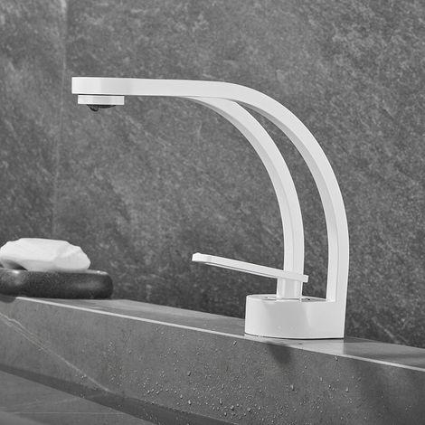 Robinet Salle de Bain Design Créatif Moderne, Robinet de Lavabo Noir, Mitigeur Salle de Bain Robinetterie Lavabo Monotrou, Laiton(blanc) (1/5)