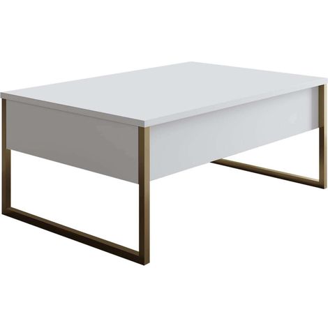 Cotecosy – Table basse fixe 2 tiroirs mélaminé blanc et gris 110cm – Chic scandinave – Dimensions L 110 x P 42 x H 50 cm – Fabrication Europe (1/6)