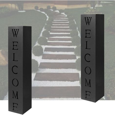 Le Poisson Qui Jardine – Lot de 2 colonnes décoratives en métal noir – Dimensions 100 x 20 x 20 cm – Inscription 'WELCOME' pour embellir votre jardin (1/5)