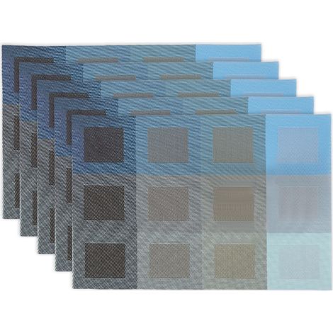 Set De Sous-Plats En Vinyle Tissé - 45 x 30 cm - Isolation Thermique Antifouling Non Glissant - Bleu Marine - Lot De 5 (1/5)