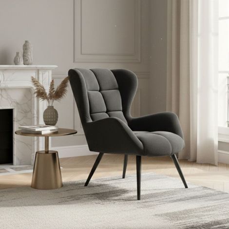 Fauteuil en velours noir avec pieds noirs en métal Glasgow (1/5)