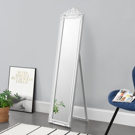 Espejo de pie Arezzo estilo barroco inclinable eucalipto 160x40 cm Blanco [en.casa]