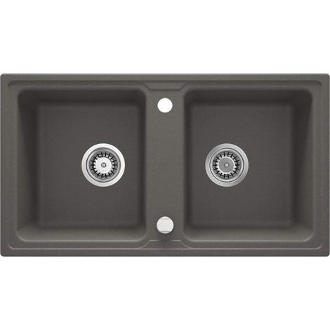 Zweibecken-Granitspüle, anthrazitfarbenes Metallic, Stahl ZQZ T203