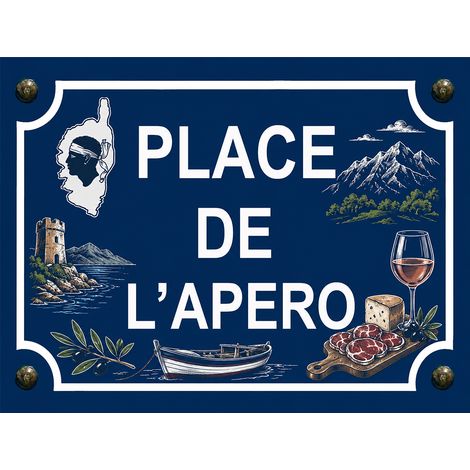 Plaque métal place de l'apéro corse 20 × 15 cm