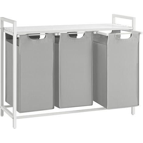 Panier à Linge 3 Compartiments 120 L, Étagère, Cadre en Métal (1/5)