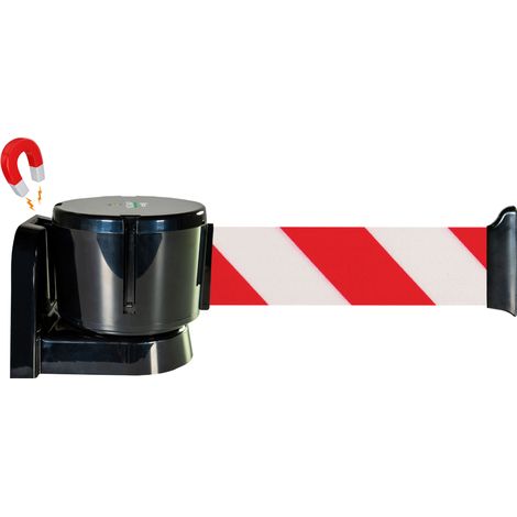 Enrouleur mural magnétique grande longueur avec sangle hachurée rouge/blanc 12m x 50mm - 2811057 (1/2)