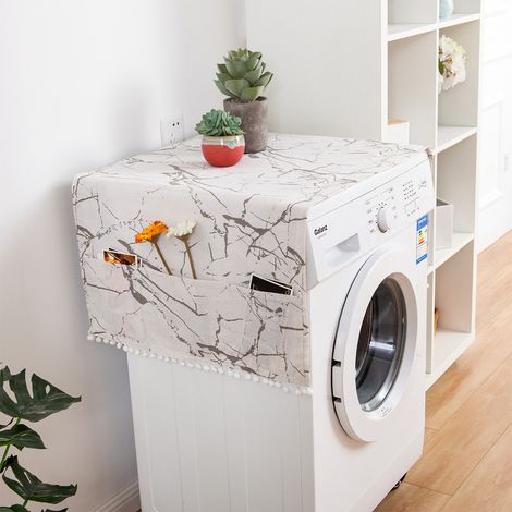 (55 x 130 cm, Beige Marmor) Schutzhülle für Waschmaschine mit seitlichen Aufbewahrungstaschen, auch als Staubschutz für Kühlschränke geeignet (1/5)