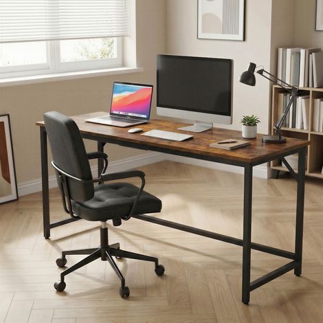 Bureau d’Ordinateur, 140 x 50 x 76 cm, pour Chambre à Coucher, Salon, Marron et Noir (1/5)