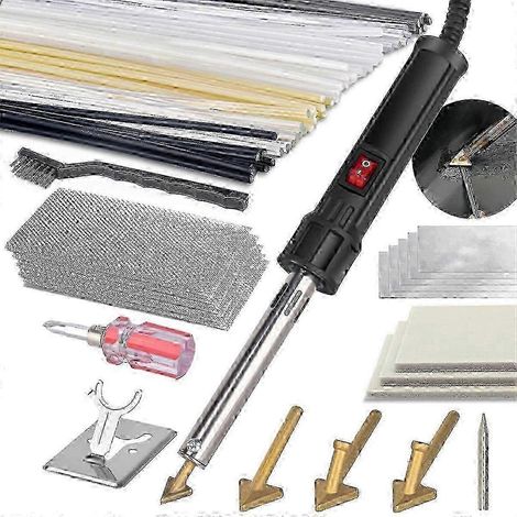 Kit de soudage en plastique 3 en 1 de 150 W avec prise britannique, comprenant 4 types de pointes de soudage, 5 pointes de soudage et 56 tiges de soudage, adapté aux réparations de bricolage. (1/5)