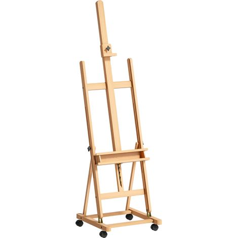 Cavalletto Pittura Pieghevole 50,5x53x178-238 cm con Ruote in Legno di Faggio (1/5)