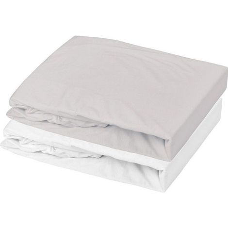 Lote de 1 sábana ajustable de jersey 100% algodón + 1 protector de colchón - MON PTIT DODO - 60 x 120 cm - Blanco y gris ratón (1/3)