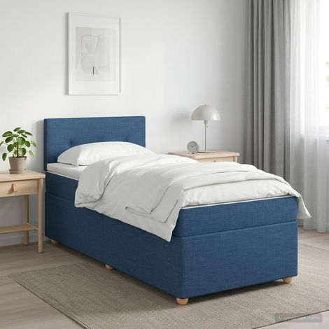 vidaXL Lit boxspring avec matelas Bleu 90 x 190 cm Tissu (1/5)