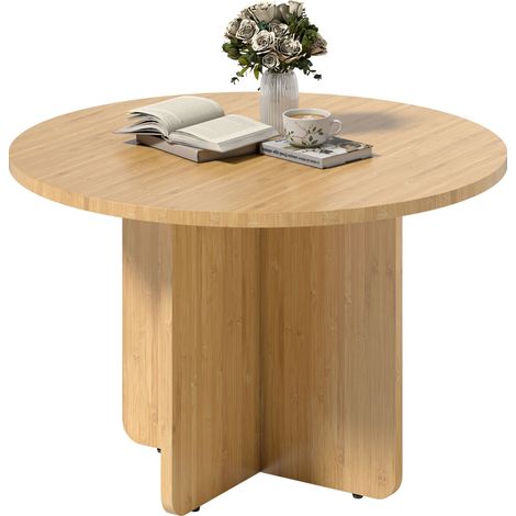 Table basse ronde en bambou naturel avec piètement croisé, table de salon design (1/5)