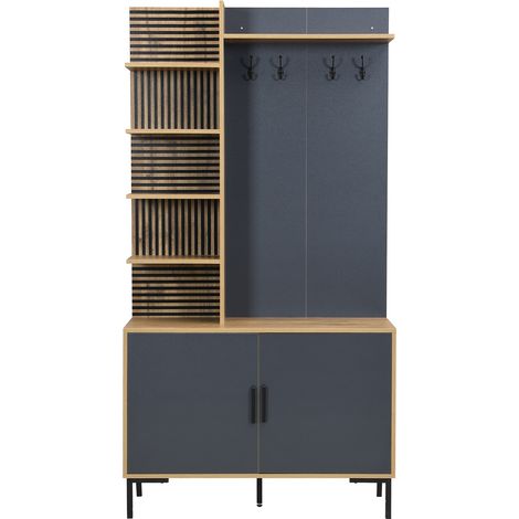 Armoire d'entrée noire avec porte-chaussures, étagères réglables et crochets pour entrée, couloir et petit espace (1/5)