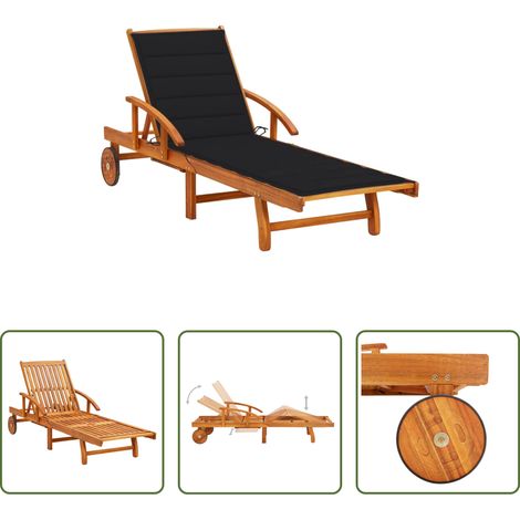 Chaise longue bois acacia - Chaise longue de jardin avec coussin Bois d'acacia solide (1/5)