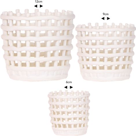 Lot de 3 Cache-pots en Céramique Design Tressé Mesh Blanc pour Plantes - 6 cm, 9 cm et 12 cm - PANGIVO (1/5)
