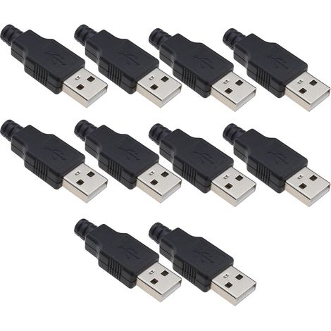 Lot de 10 connecteurs USB de Type A 4 Broches mâles à Monter soi-même, connecteur USB Type A mâle 4 Broches, Adaptateur de Prise de câble, Accessoires (1/5)