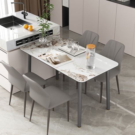 Upscale Microfiber Leather Upholstered Iron Dining Chair (Set of 2) - Grey (1/5)