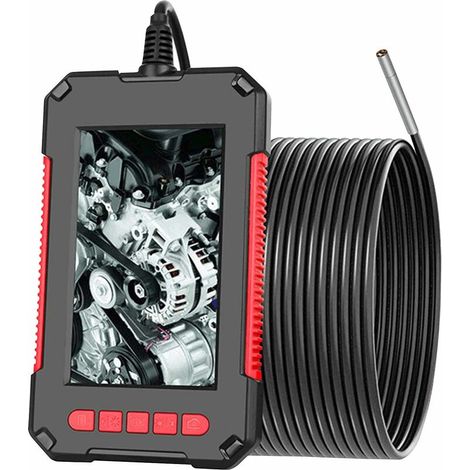 Industrielles Endoskop, 1080P HD digitale Inspektionskamera, 4,3-Zoll-Bildschirm, 5,5 mm wasserdichte Schlangenkamera, mit 6 LED-Leuchten, 2600-mAh-Akku, 10 m halbstarres Kabel – Rot