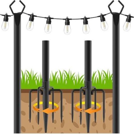 Lot de 2 Poteaux Lumineux LED 3m pour Terrasse et Jardin - Décoration Extérieure en Acier Robuste [Classe Énergétique G] (1/5)