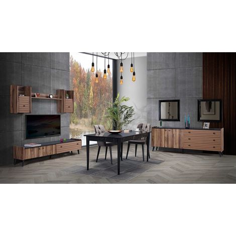 Comedor completo TAR con 4 sillas madera y efecto marmol negro
