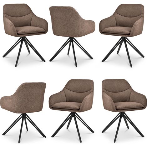 Bon Furni Webstoff Esszimmerstuhl Mokatöne, 6er, 360° drehbar, dick gepolstert, ergonomisch mit Armlehnen