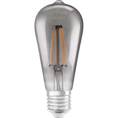 Ampoule LED intelligente avec Wifi, culot E27, gradable, blanc chaud (2500K), forme Edison, filament clair dans un verre fumé, rempl. des ampoules de 44W (1/5)