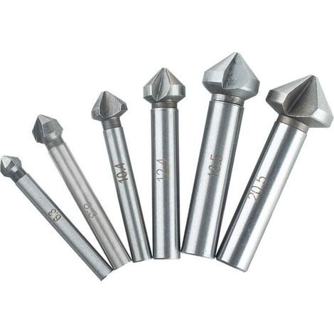 6 tlg 90 3 Flute Kegelsenkersatz Anfassen Versenkbohrer 1/4\" 6-Kanntschaft Senker Senkbohrer Versenker-Bit Kegelsenker Satz (1/4)