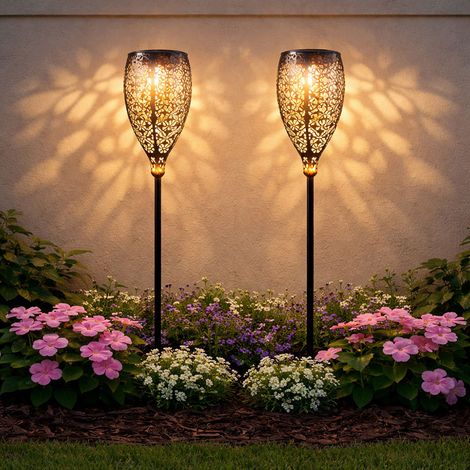 Solarlampe Gartenlampe Solar Terrasse Akku Solarleuchte für Außen, Metall Glas, Erdspieß, 1x LED warmweiß, DxH 11x90 cm, 2er Set